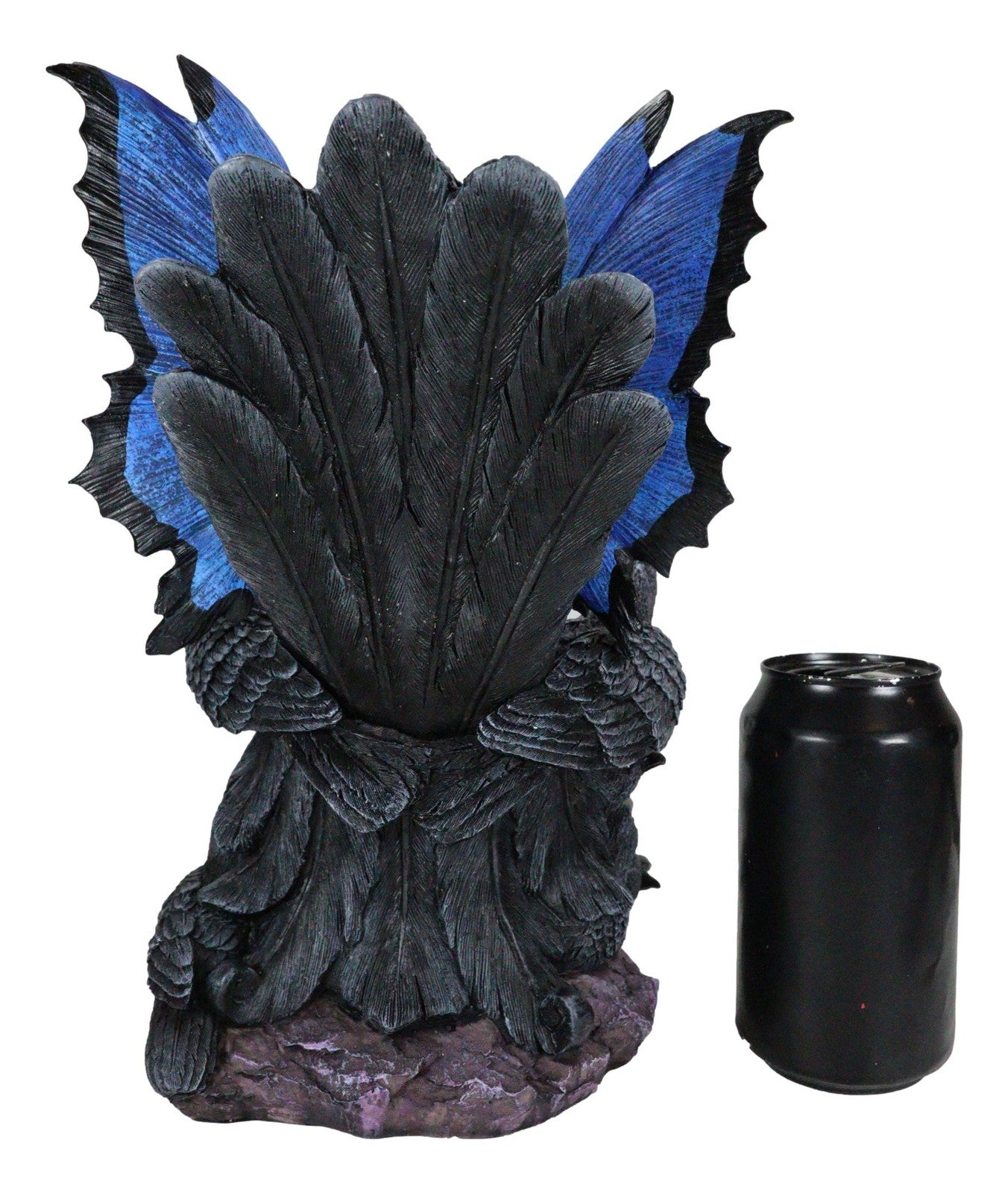 Gothic Raven Crow Fairy Queen in Blue Gown Sitting on Throne of Crows Statue
