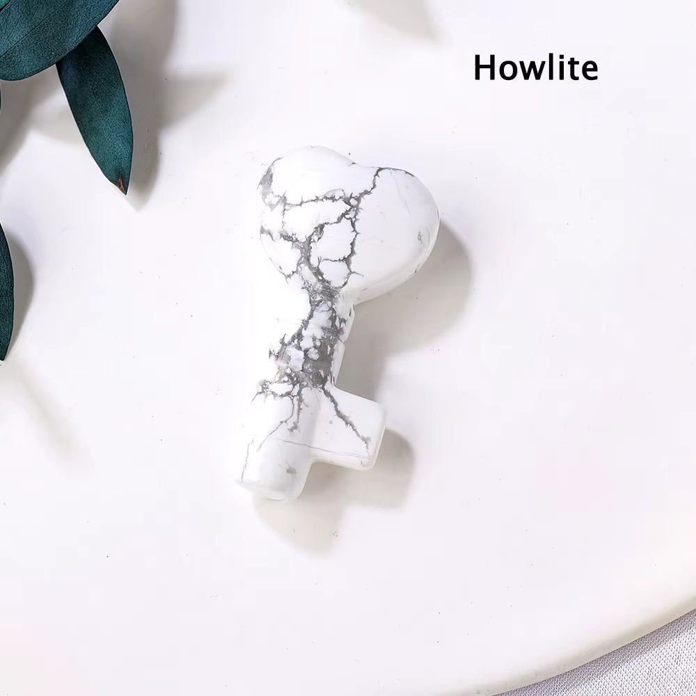 1PC Natural Crystal Stone Heart Key Shape Rose Quartz Amethyst Carving Gemstone DIY Jewelry Necklace
