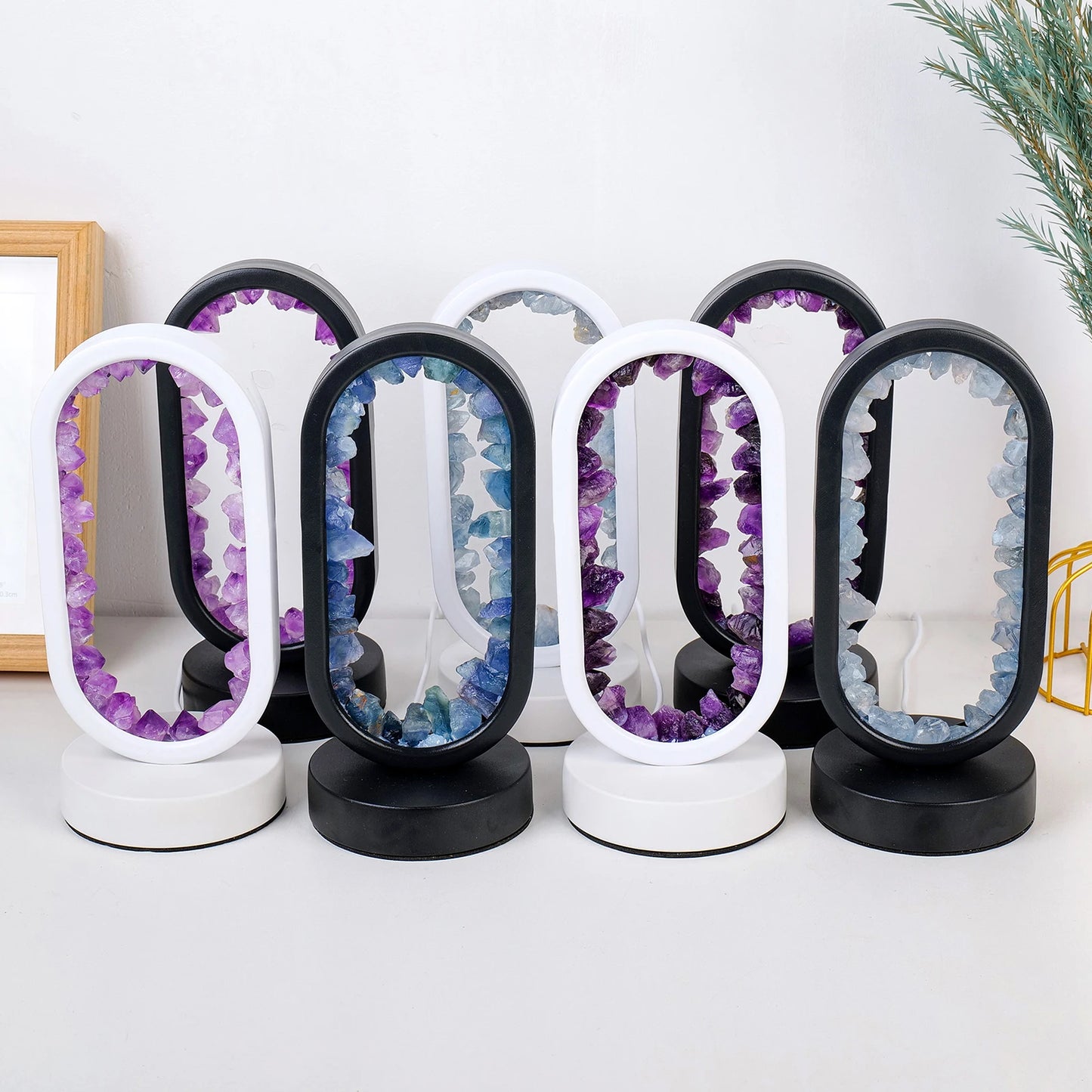 1PC Led Bedside Lamp Natural Quartz Amethyst Flowers Raw Stone Crystal Lamp Soothing Night Light for Bedroom and Desk