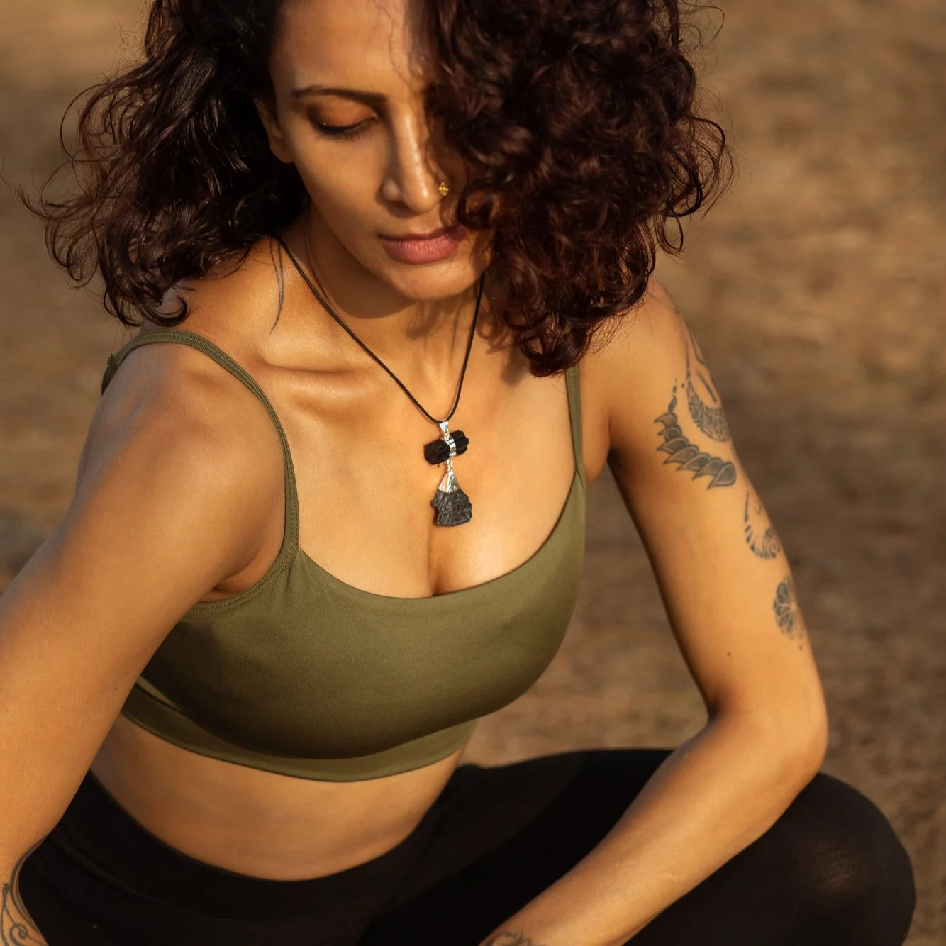 Ayana Natural Black Tourmaline and Kyanite Healing Crystal Pendant Necklace - Pure Gemstone Pendant Comes with a Premium Pouch - Best Crystal Gifts for Women