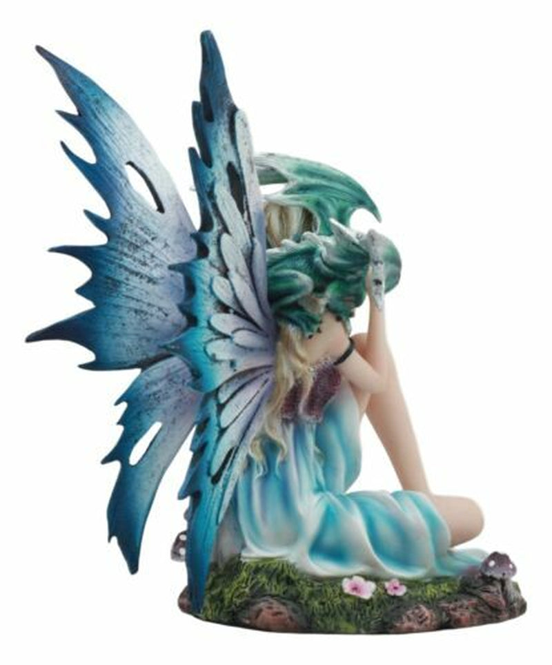 Ebros Water Elemental Fairy W/ Green Dragon Statue 7"H Whimsical Khaleesi Fairy