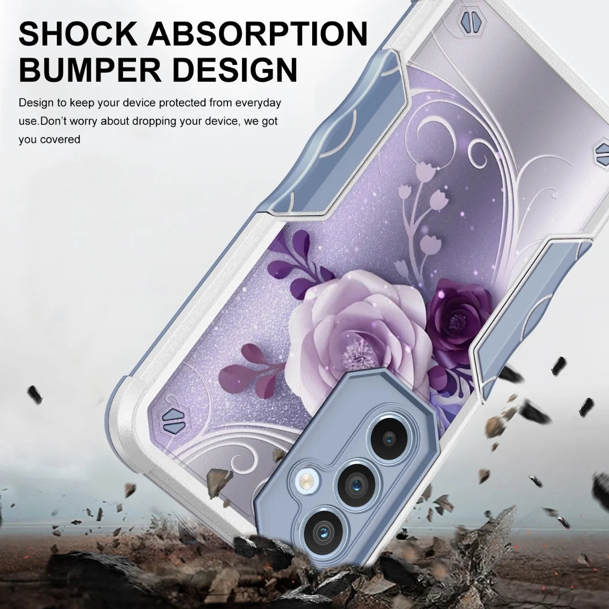 Samsung Galaxy S24 FE Case, Hybrid Dual Layer Graphic Design Pattern Heavy Duty Protection Case for Samsung Galaxy S24 FE (Purple Flower)