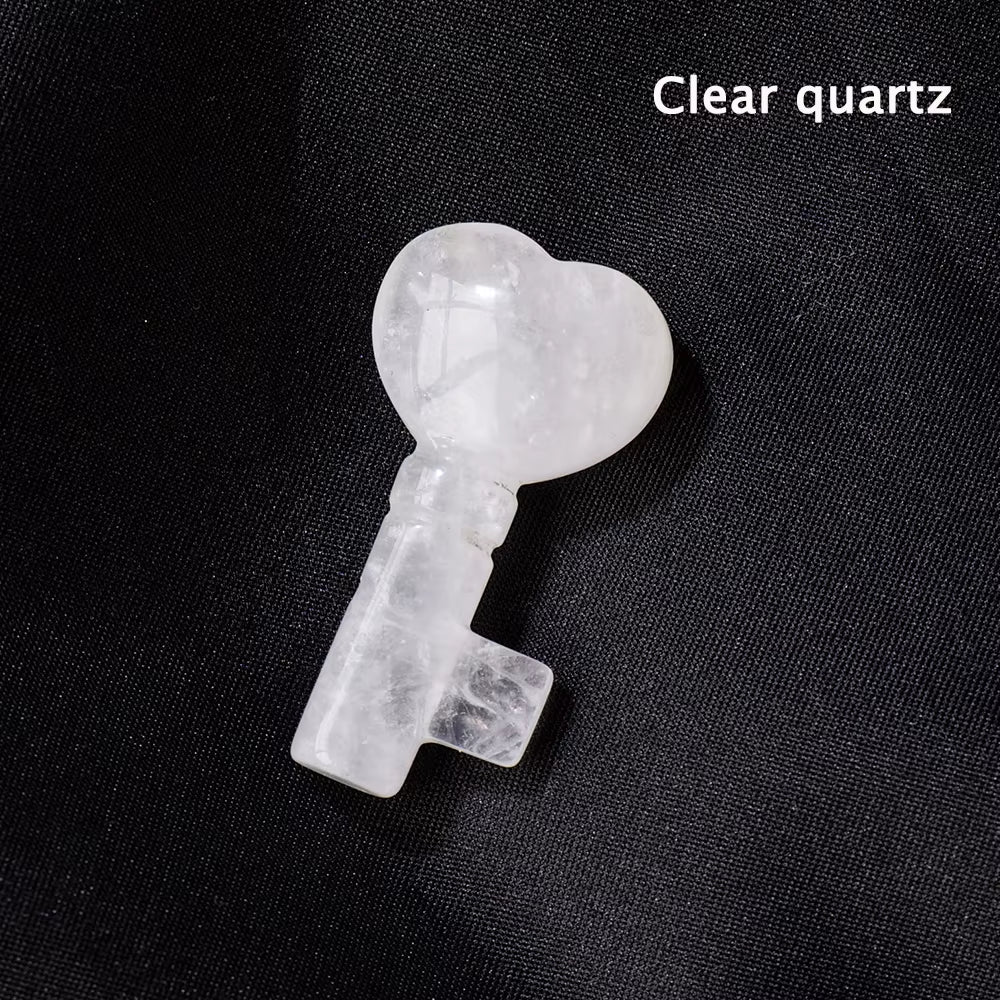 1PC Natural Crystal Stone Heart Key Shape Rose Quartz Amethyst Carving Gemstone DIY Jewelry Necklace