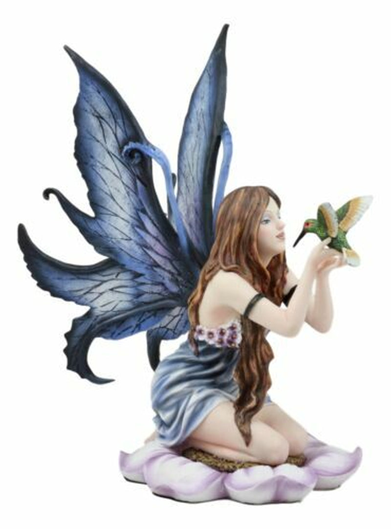 Purple Lavender Flower Fairy with Hummingbird Figurine 14"H Fairy Garden Statue