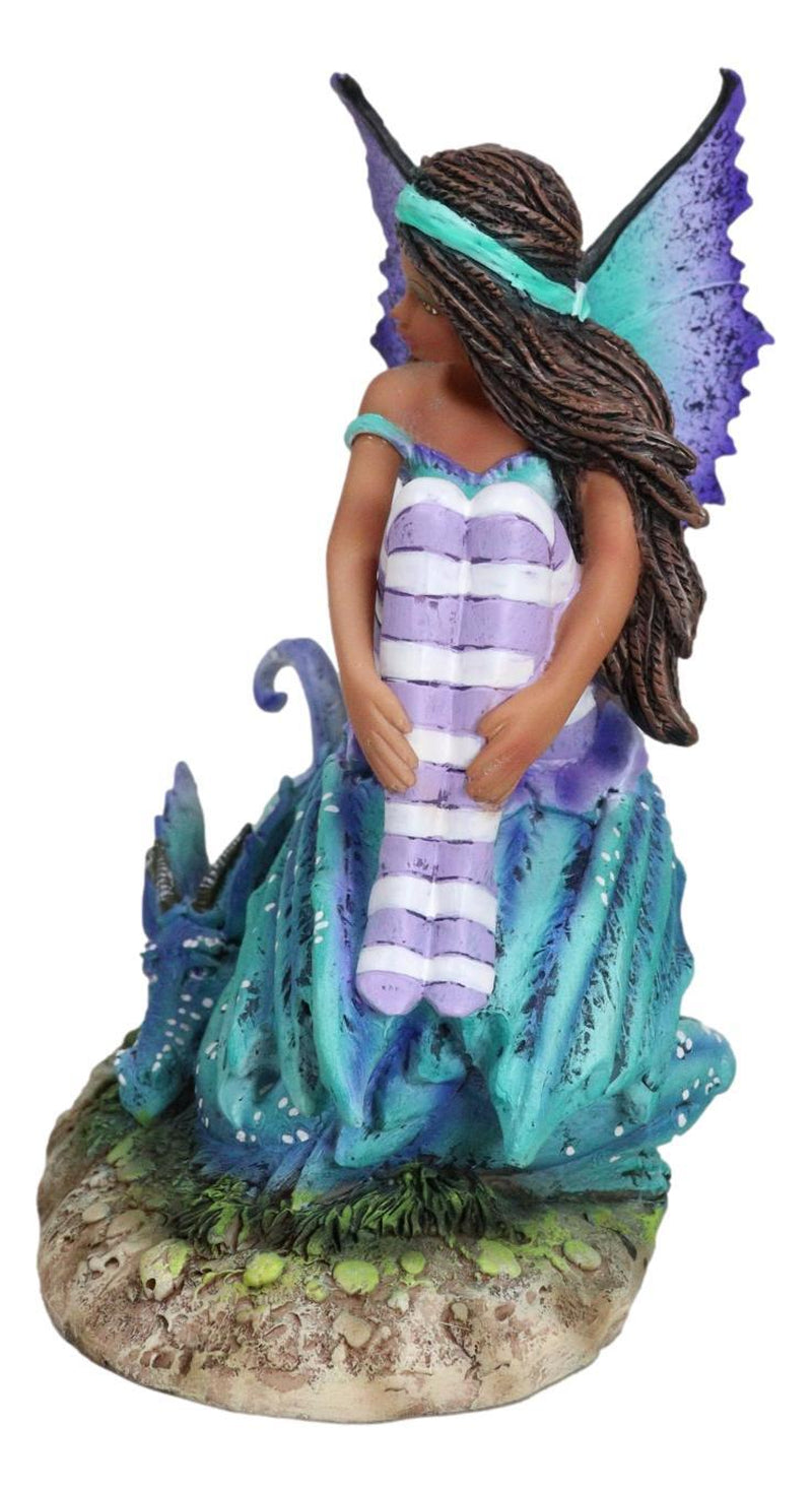 Amy Brown Fantasy Magic Turquoise Ebony Fairy Perching on Water Dragon Figurine