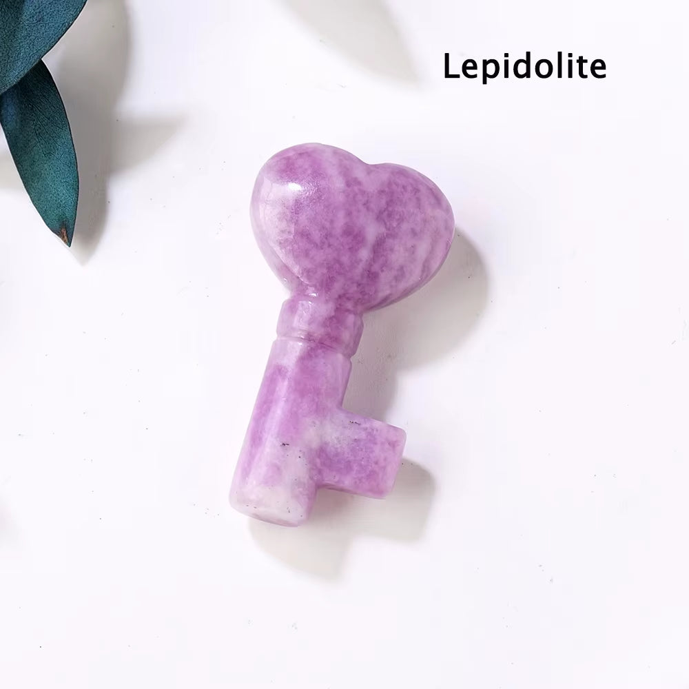 1PC Natural Crystal Stone Heart Key Shape Rose Quartz Amethyst Carving Gemstone DIY Jewelry Necklace