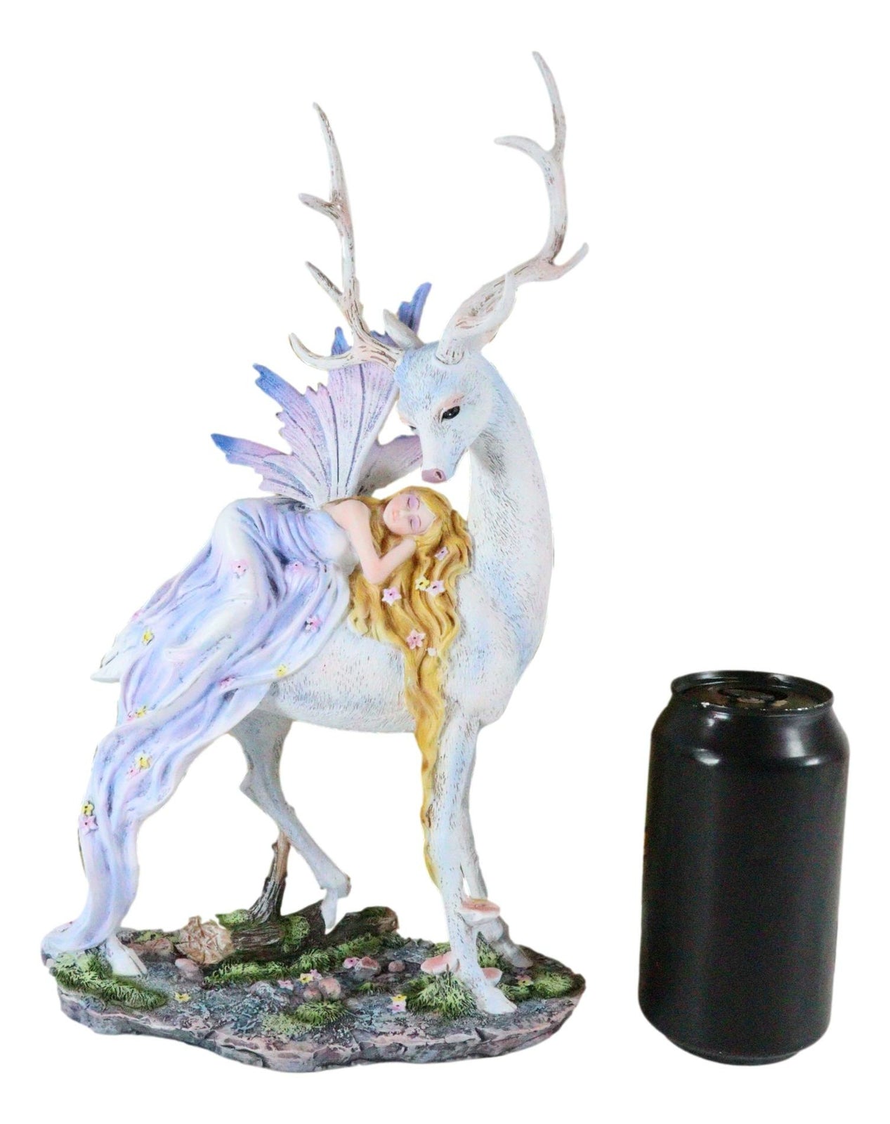 Ebros Large Blonde Fairy Sleeping on Sacred Capiz Blue Pearl Stag Elk Statue