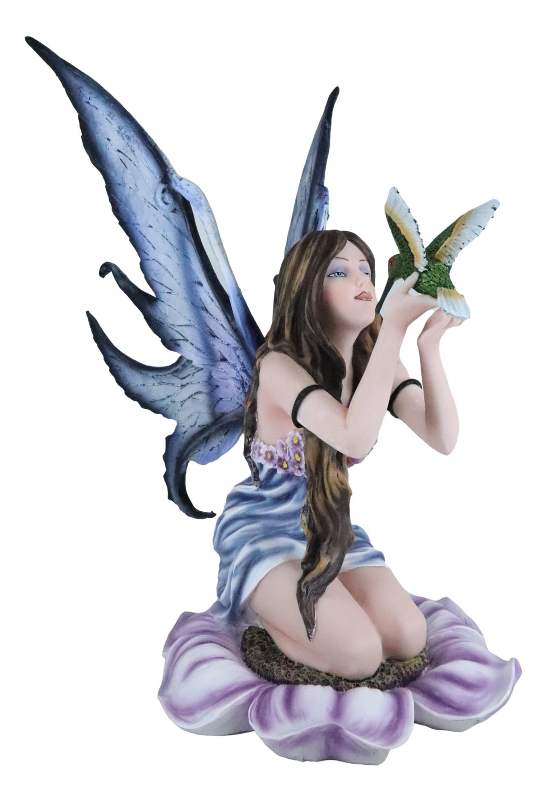 Purple Lavender Flower Fairy with Hummingbird Figurine 14"H Fairy Garden Statue