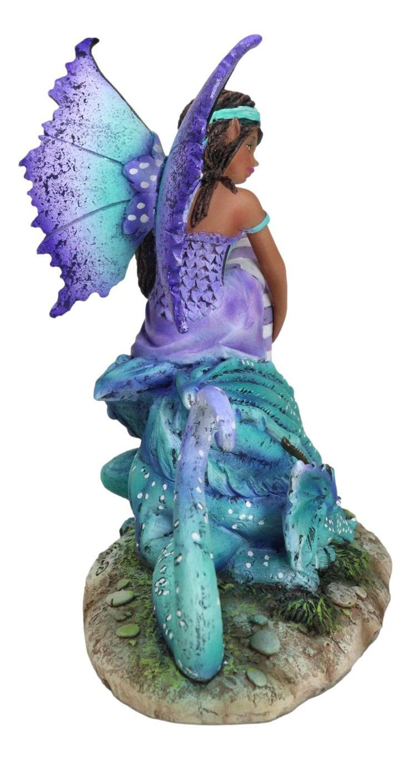 Amy Brown Fantasy Magic Turquoise Ebony Fairy Perching on Water Dragon Figurine