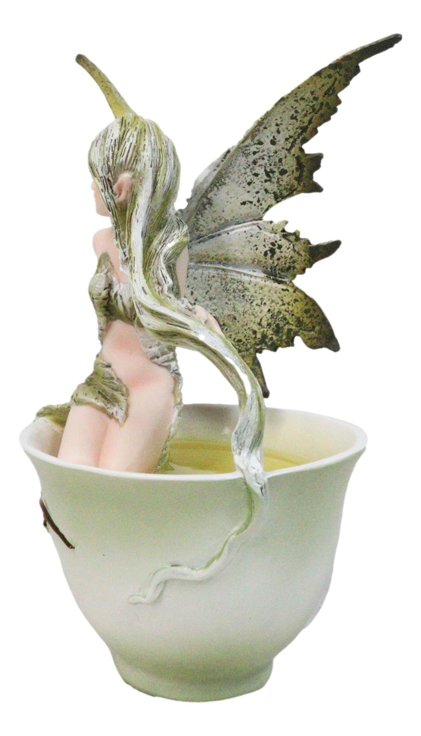 Ebros Amy Brown Matcha Green Tea Fairy in Teacup Figurine Fairy Garden 6"H