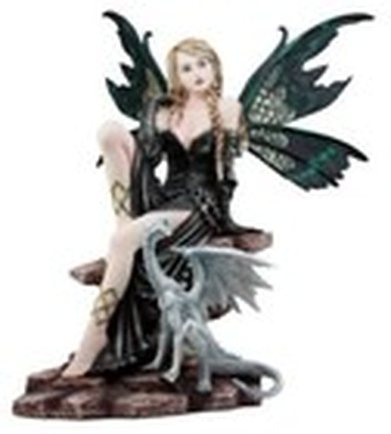 Large 17.5"H Collectible Large Fantasy Fairy with Black Dragon Figurine Statue