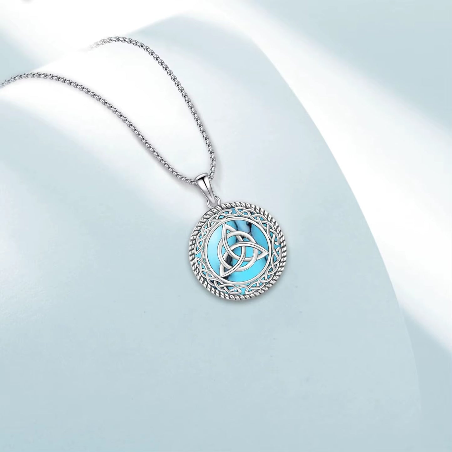 Celtic Knot Necklace 925 Sterling Silver Witch Celtic Knot Turquoise Pendant Amulet Pentagram Jewelry for Women Men Christmas