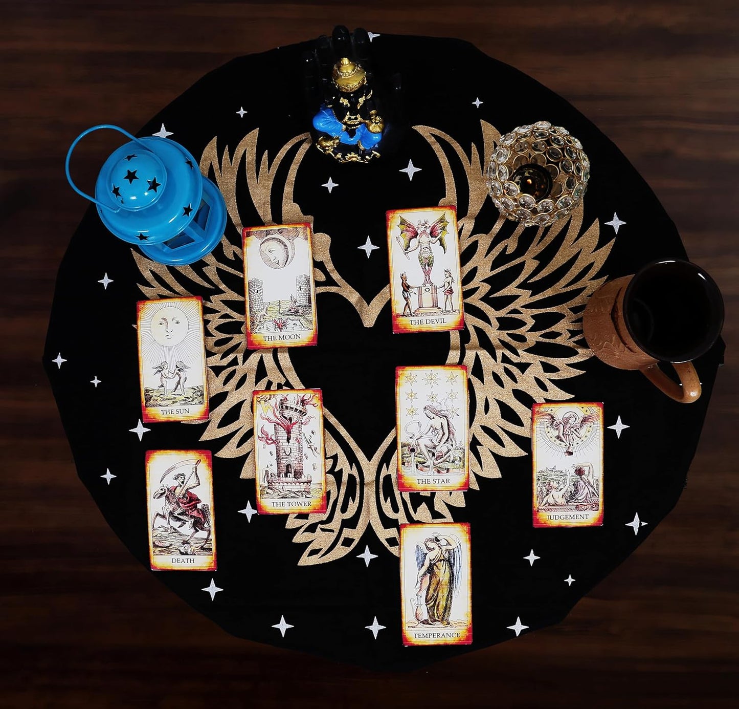 Altar Cloth Angel Wings Witchcraft Alter Tarot Spread Top Cloth Wiccan Square Spiritual 24 by 24 Sacred (Angel Wings Gold Silver)