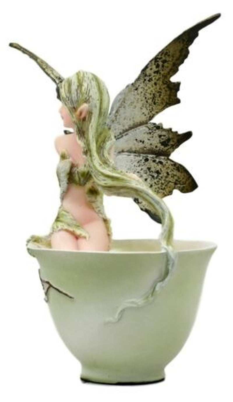 Ebros Amy Brown Matcha Green Tea Fairy in Teacup Figurine Fairy Garden 6"H