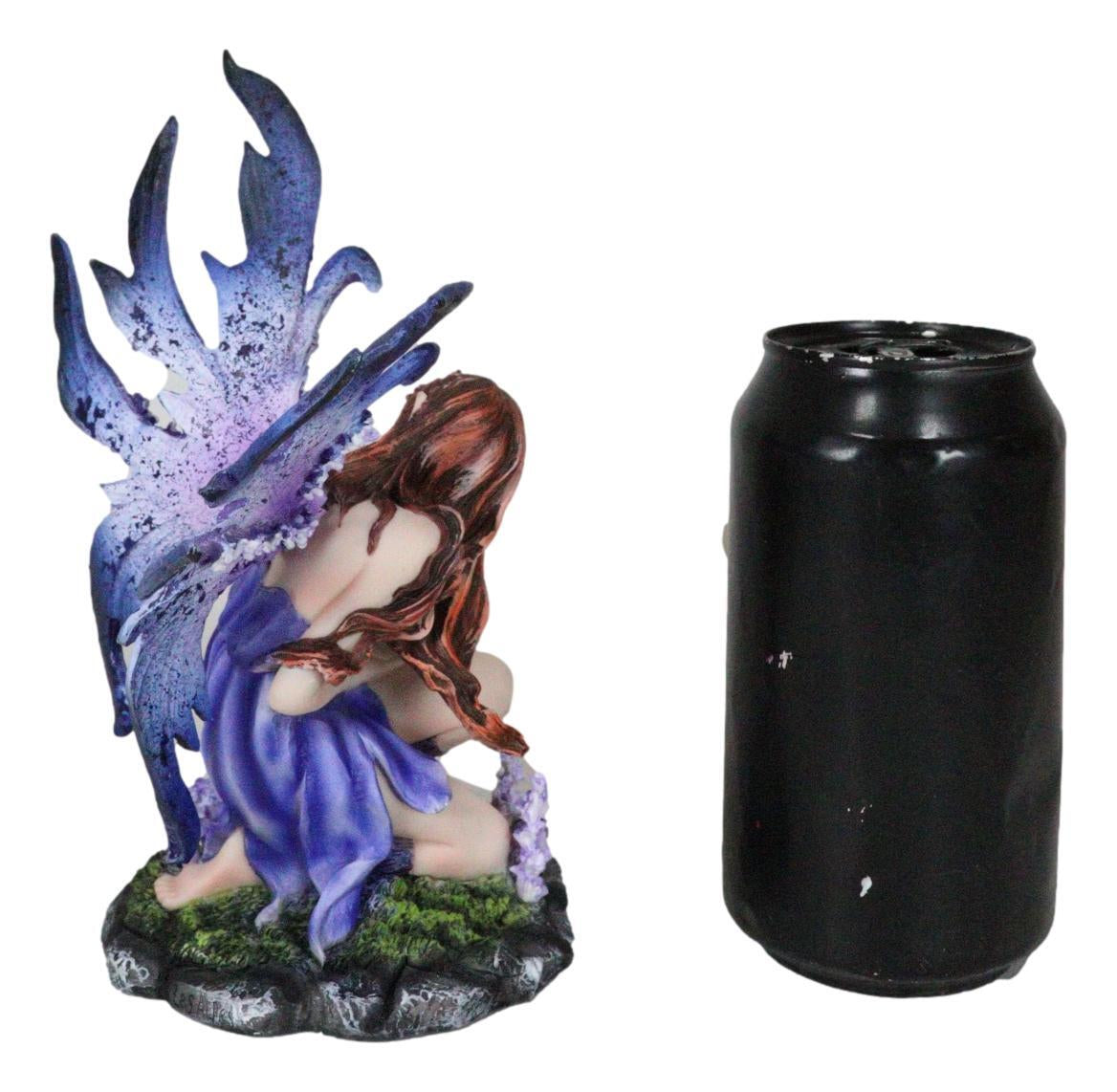 Kneeling Red Haired Purple Lavender Tribal Fairy Garden Statue 7.25"H Twilight