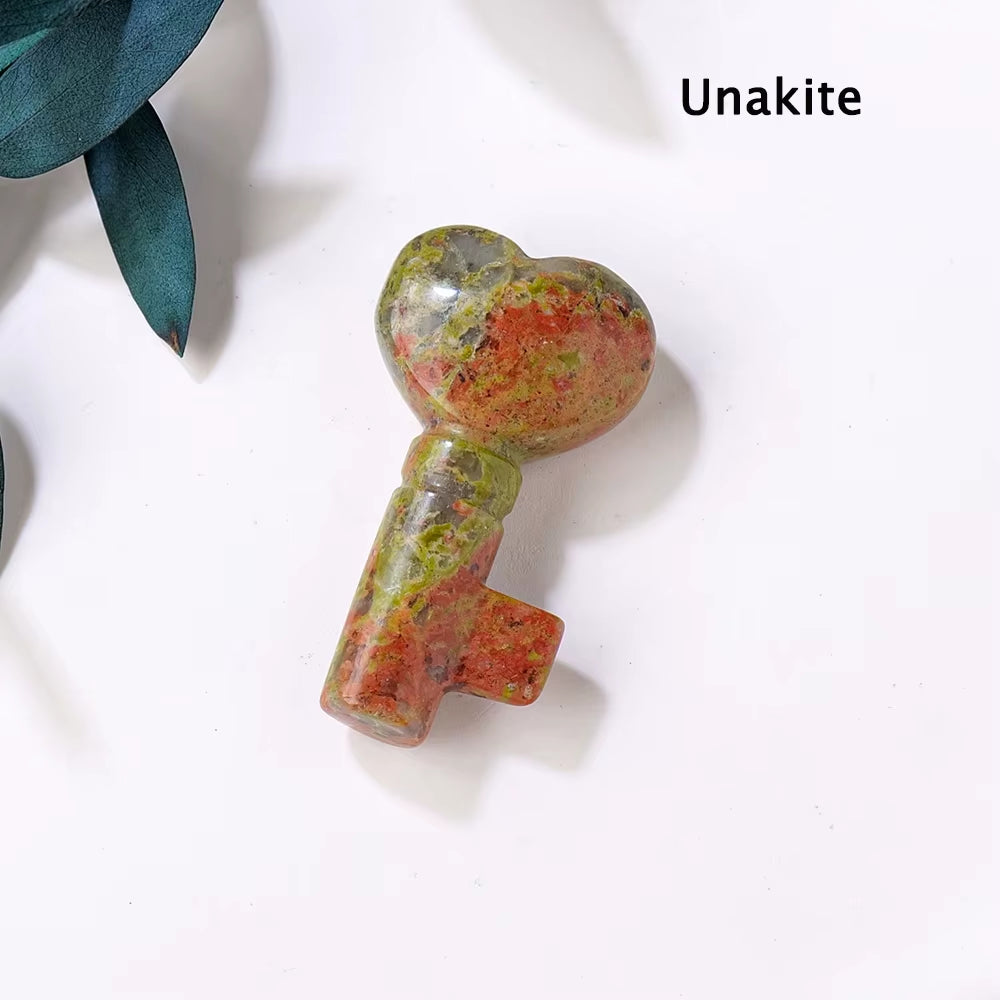 1PC Natural Crystal Stone Heart Key Shape Rose Quartz Amethyst Carving Gemstone DIY Jewelry Necklace