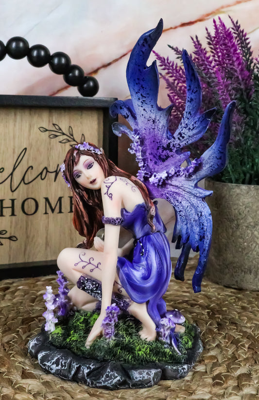 Kneeling Red Haired Purple Lavender Tribal Fairy Garden Statue 7.25"H Twilight