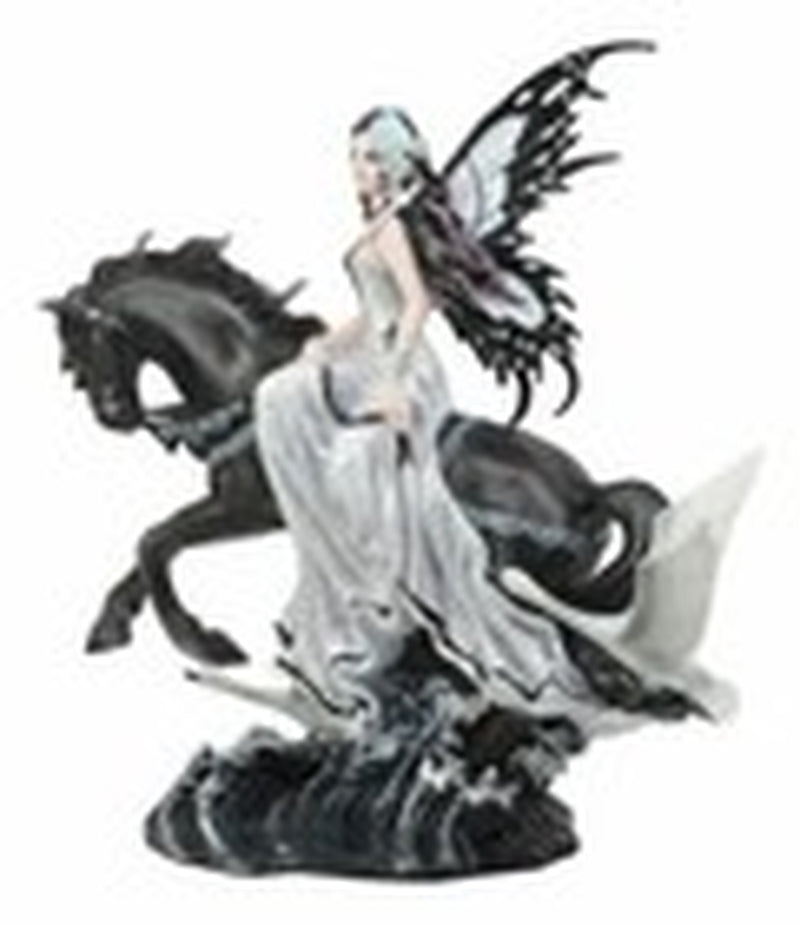 Ebros Black Beauty Masquerade Swan Fairy Riding Black Horse Figurine 12"H