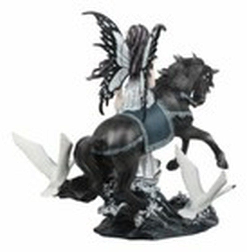 Ebros Black Beauty Masquerade Swan Fairy Riding Black Horse Figurine 12"H
