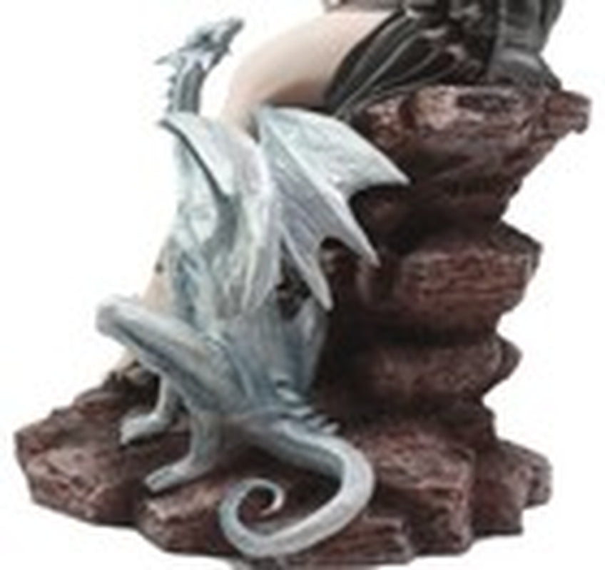 Large 17.5"H Collectible Large Fantasy Fairy with Black Dragon Figurine Statue