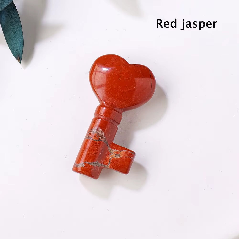 1PC Natural Crystal Stone Heart Key Shape Rose Quartz Amethyst Carving Gemstone DIY Jewelry Necklace