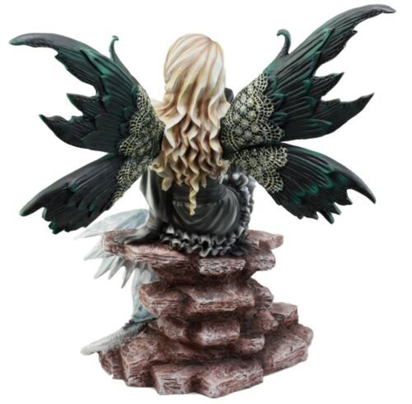 Large 17.5"H Collectible Large Fantasy Fairy with Black Dragon Figurine Statue