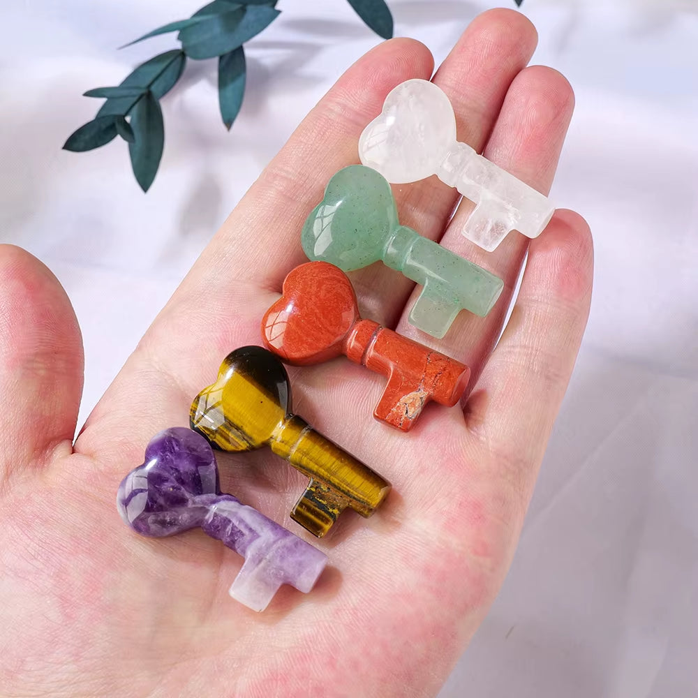1PC Natural Crystal Stone Heart Key Shape Rose Quartz Amethyst Carving Gemstone DIY Jewelry Necklace