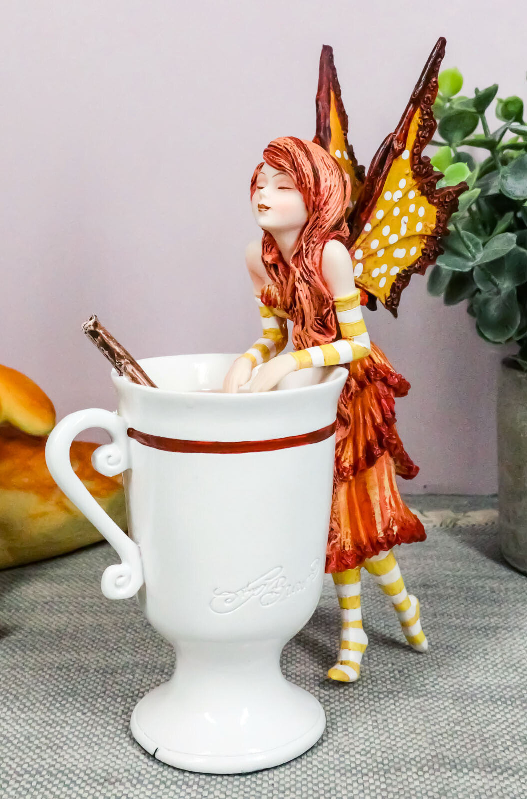 Amy Brown Autumn Apple Cider Cinnamon Tea Fairy Statue 6.25"Tall Tea Cup Fairy
