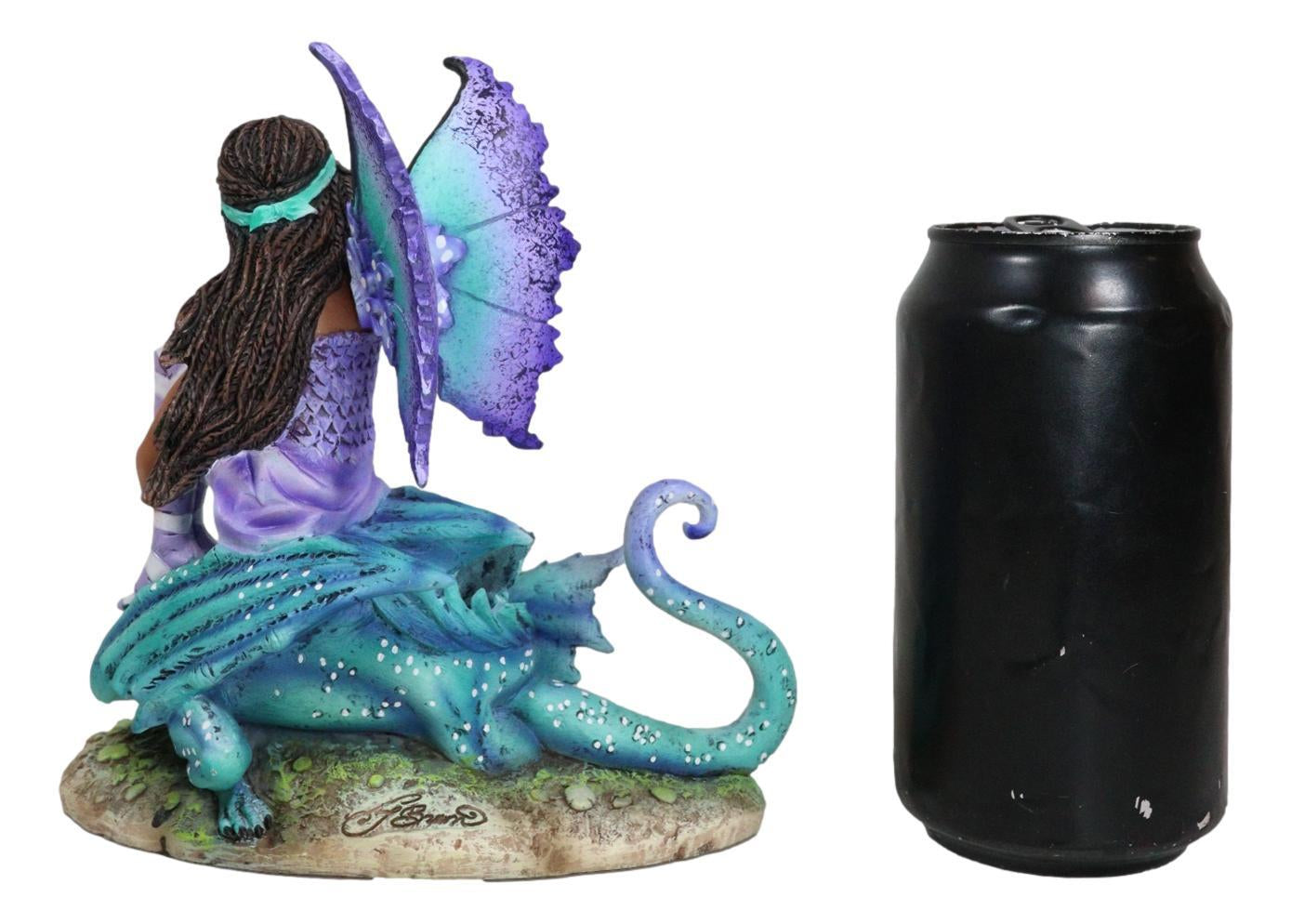 Amy Brown Fantasy Magic Turquoise Ebony Fairy Perching on Water Dragon Figurine