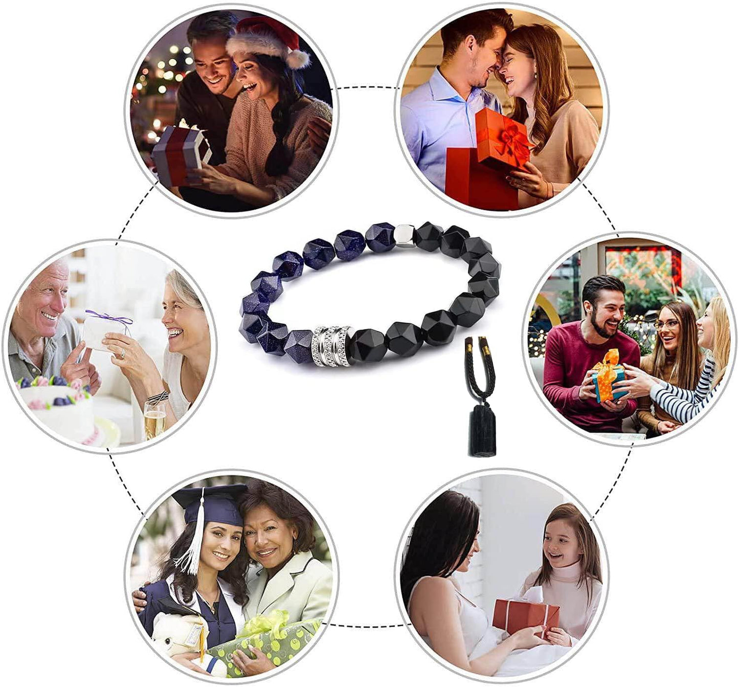 Black Raw Tourmaline Crystal Stone Necklace Pendant Amulet Pillar Pendant+Triple Protection Bracelet Hematite Obsidian Tiger Eye Bracelets for Men Women 2Pcs …