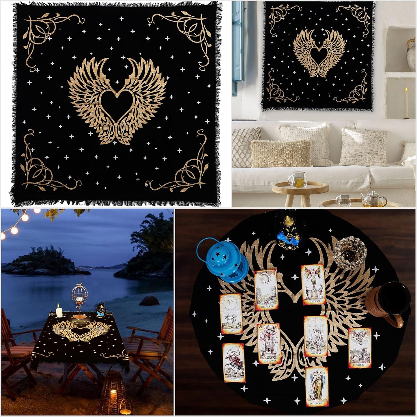 Altar Cloth Angel Wings Witchcraft Alter Tarot Spread Top Cloth Wiccan Square Spiritual 24 by 24 Sacred (Angel Wings Gold Silver)