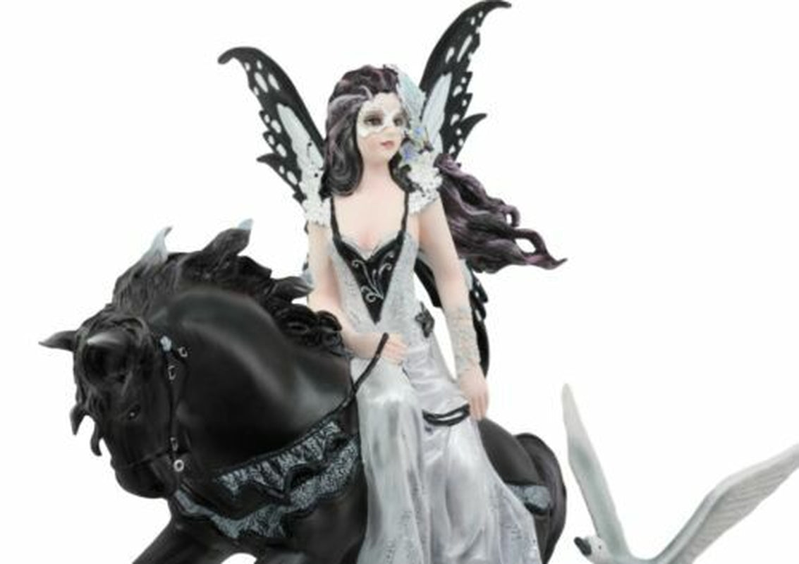 Ebros Black Beauty Masquerade Swan Fairy Riding Black Horse Figurine 12"H