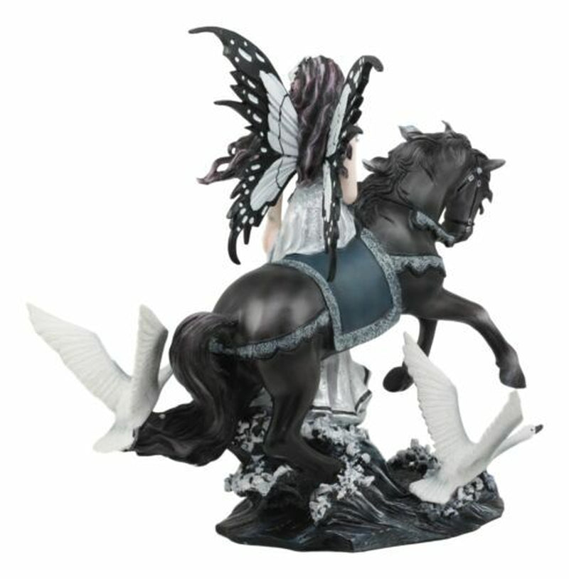 Ebros Black Beauty Masquerade Swan Fairy Riding Black Horse Figurine 12"H