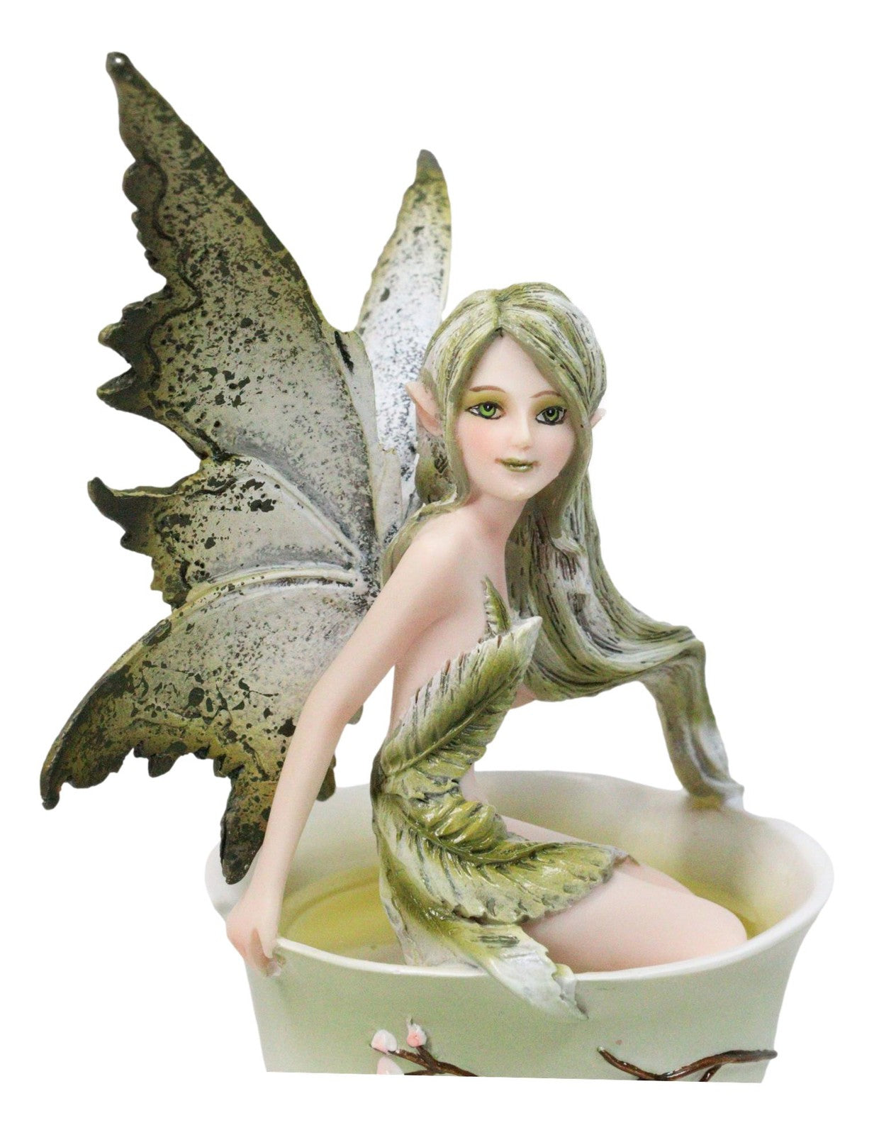 Ebros Amy Brown Matcha Green Tea Fairy in Teacup Figurine Fairy Garden 6"H