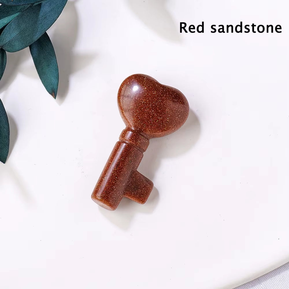 1PC Natural Crystal Stone Heart Key Shape Rose Quartz Amethyst Carving Gemstone DIY Jewelry Necklace
