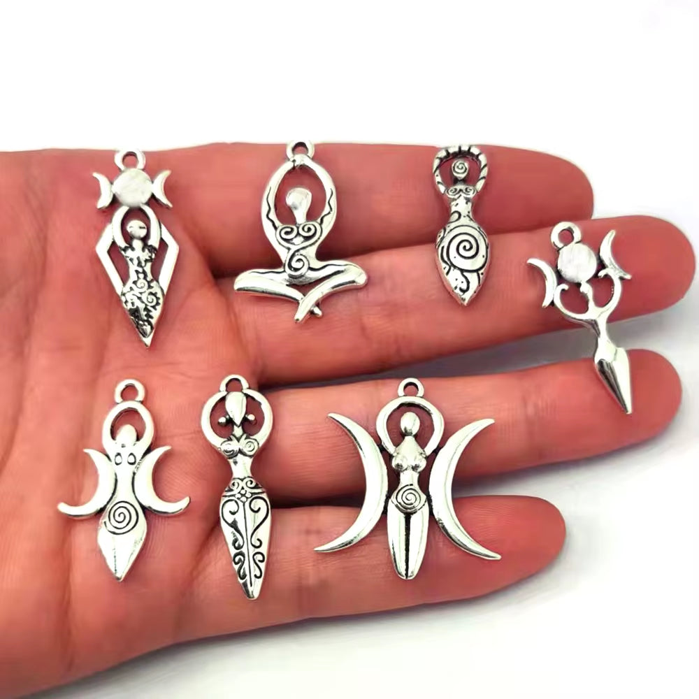 8 Designs No Mix 50Pcs Wiccan Goddess Moon Yoga Pendant Charm Witchcraft Fashion Jewelry for Women