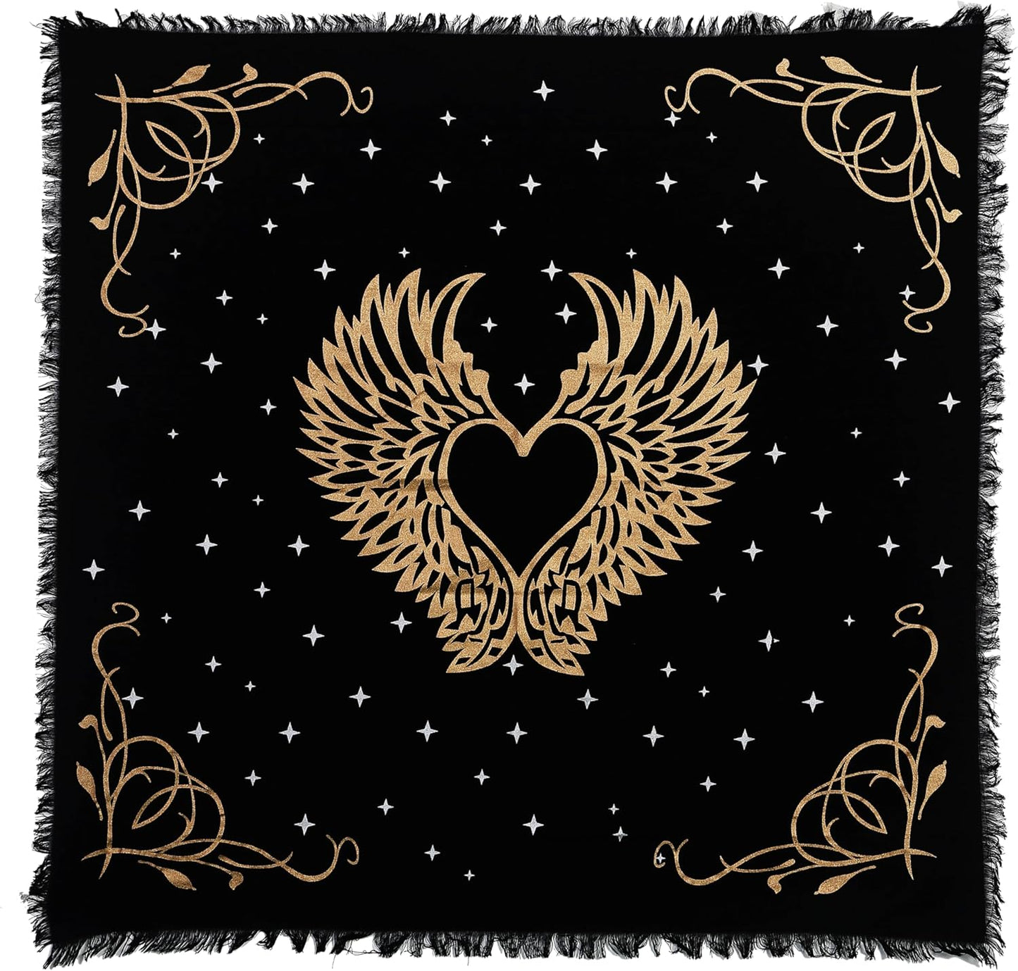 Altar Cloth Angel Wings Witchcraft Alter Tarot Spread Top Cloth Wiccan Square Spiritual 24 by 24 Sacred (Angel Wings Gold Silver)