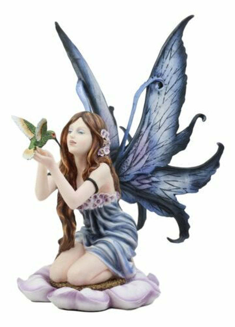 Purple Lavender Flower Fairy with Hummingbird Figurine 14"H Fairy Garden Statue