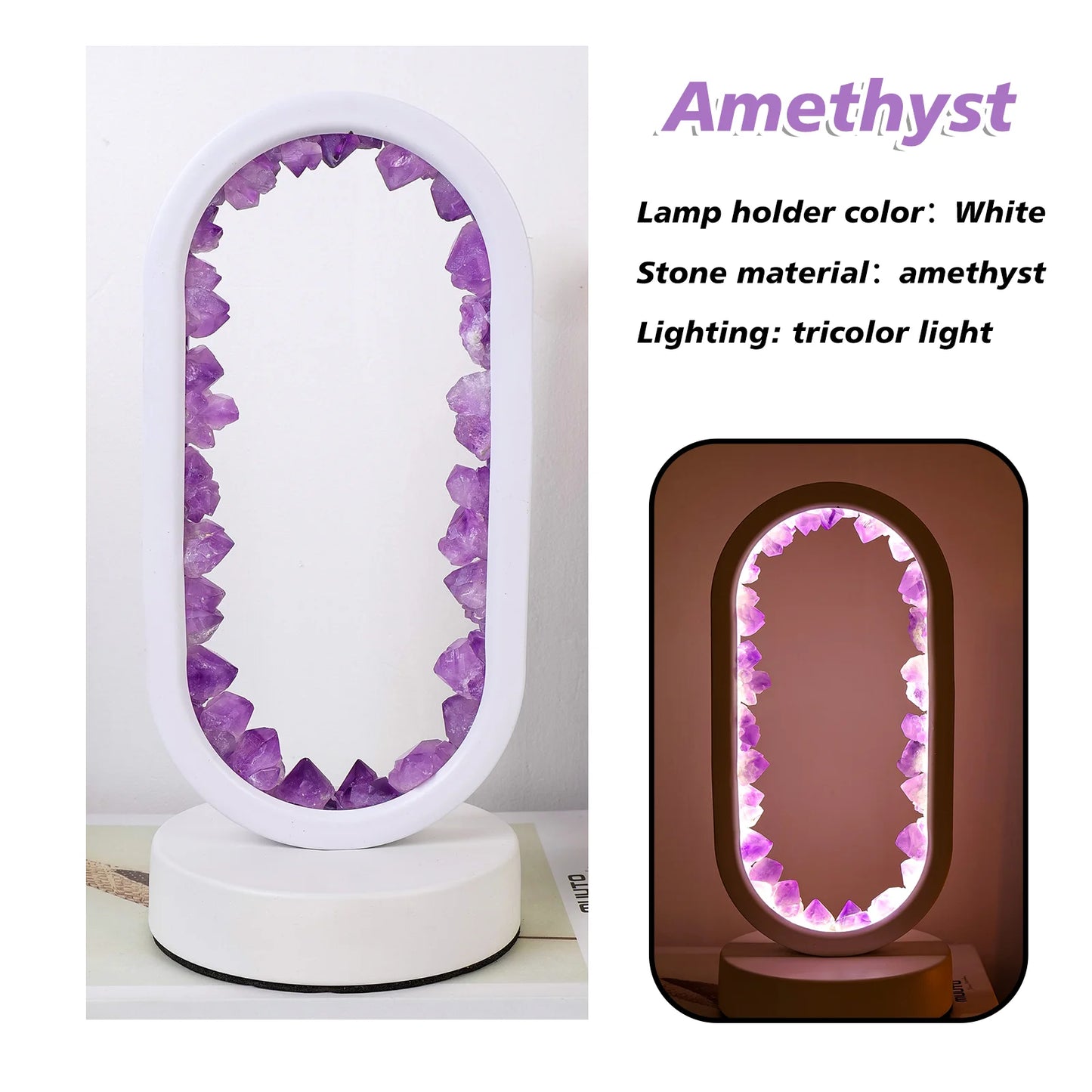 1PC Led Bedside Lamp Natural Quartz Amethyst Flowers Raw Stone Crystal Lamp Soothing Night Light for Bedroom and Desk