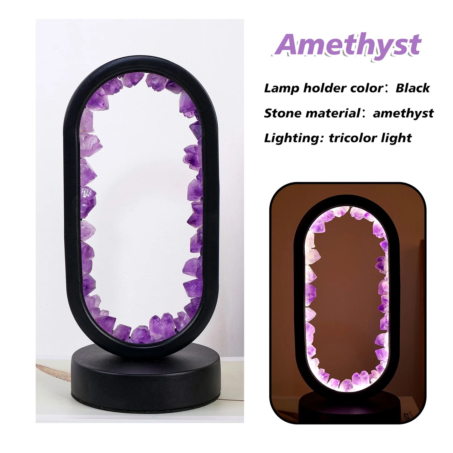 1PC Led Bedside Lamp Natural Quartz Amethyst Flowers Raw Stone Crystal Lamp Soothing Night Light for Bedroom and Desk