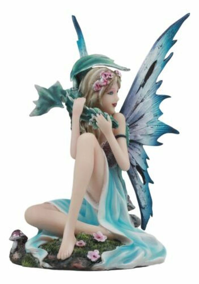 Ebros Water Elemental Fairy W/ Green Dragon Statue 7"H Whimsical Khaleesi Fairy