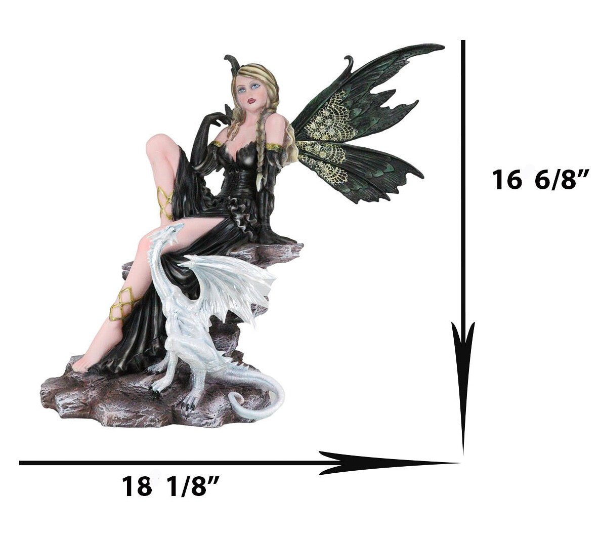 Large 17.5"H Collectible Large Fantasy Fairy with Black Dragon Figurine Statue