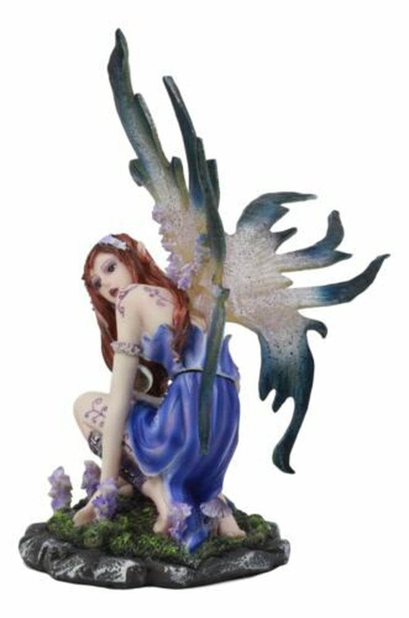 Kneeling Red Haired Purple Lavender Tribal Fairy Garden Statue 7.25"H Twilight
