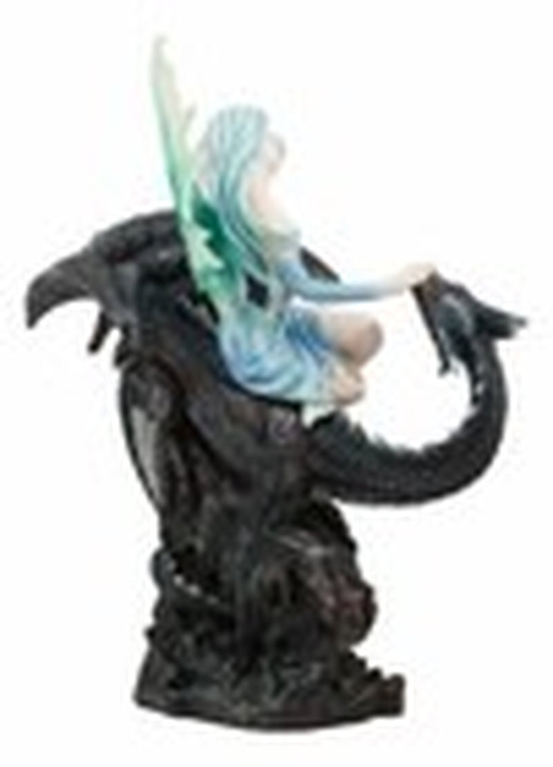 Large 13" Tall Blue Ice Frozen Lair Fairy with Black Skull Dragon Figurine