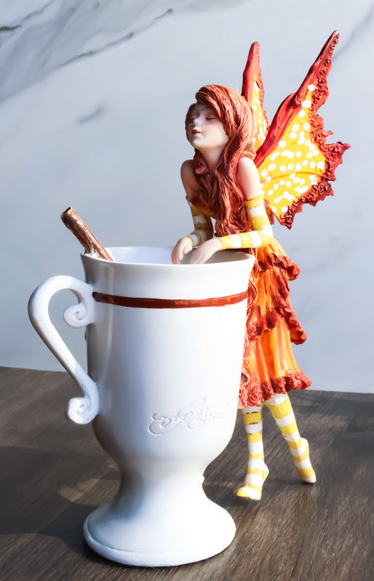 Amy Brown Autumn Apple Cider Cinnamon Tea Fairy Statue 6.25"Tall Tea Cup Fairy