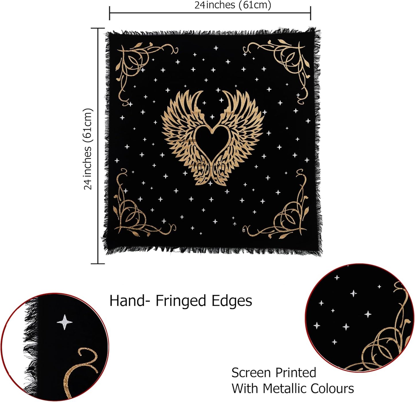 Altar Cloth Angel Wings Witchcraft Alter Tarot Spread Top Cloth Wiccan Square Spiritual 24 by 24 Sacred (Angel Wings Gold Silver)