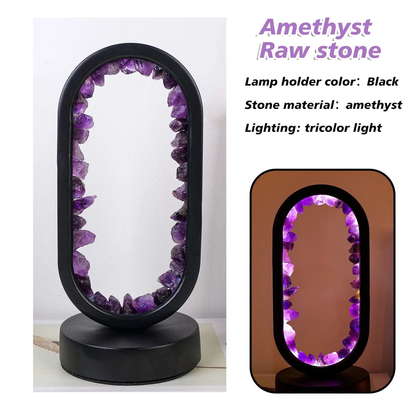 1PC Led Bedside Lamp Natural Quartz Amethyst Flowers Raw Stone Crystal Lamp Soothing Night Light for Bedroom and Desk