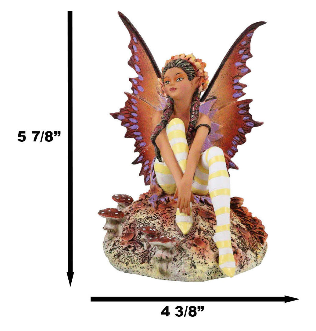 Amy Brown Fantasy Fall Ebony Fairy Sitting on Rock Garden Autumn Winds Figurine