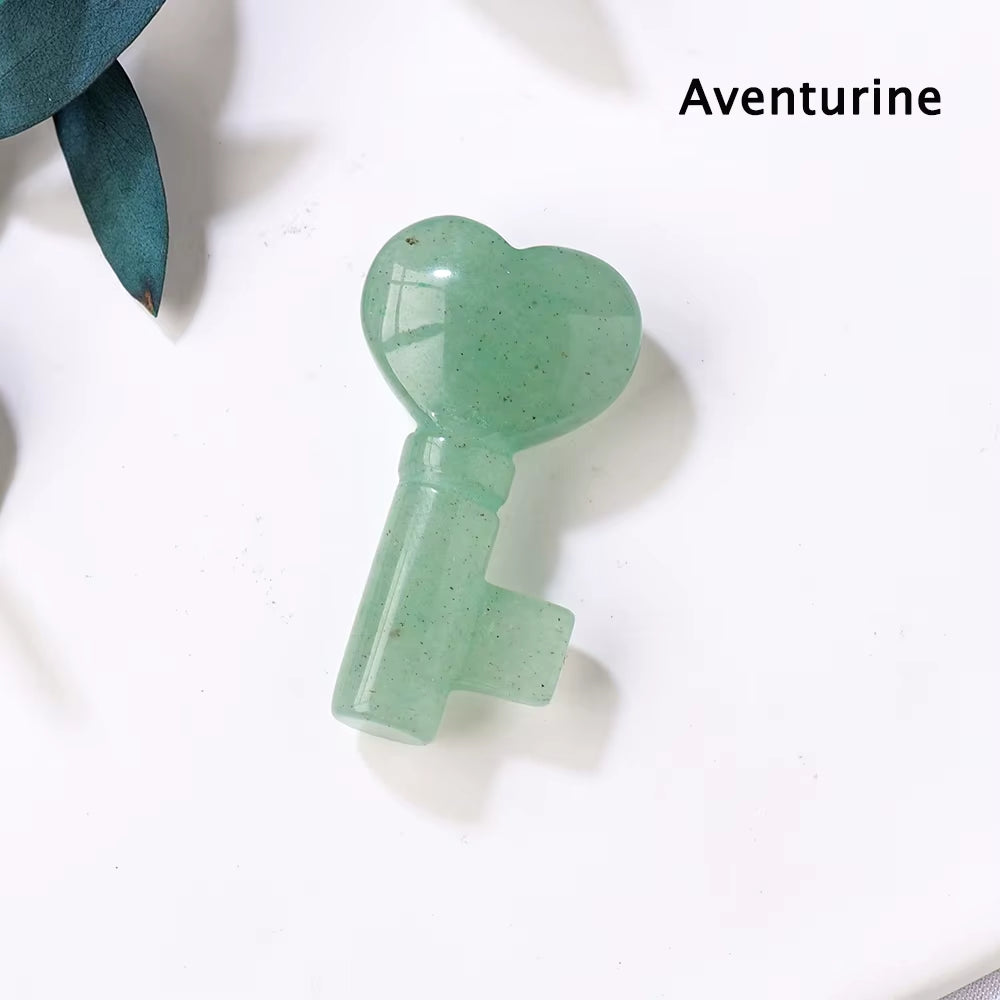 1PC Natural Crystal Stone Heart Key Shape Rose Quartz Amethyst Carving Gemstone DIY Jewelry Necklace