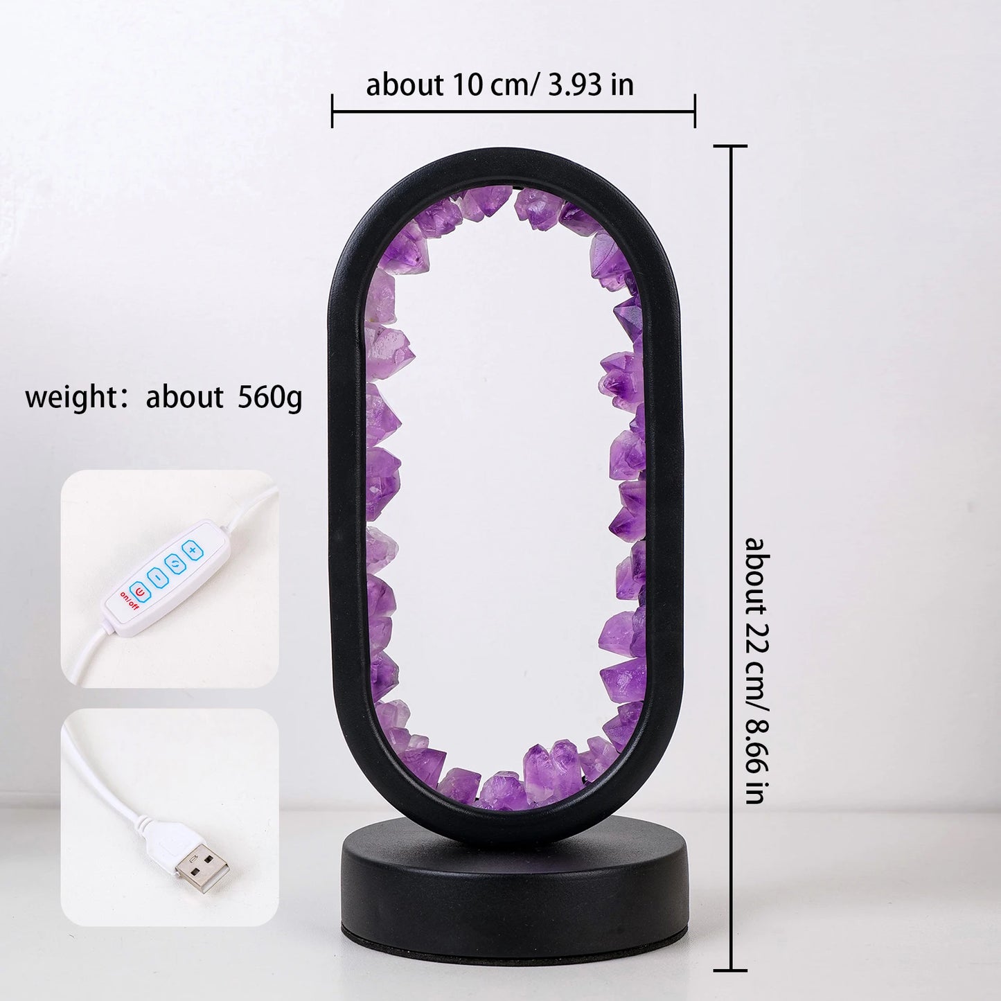 1PC Led Bedside Lamp Natural Quartz Amethyst Flowers Raw Stone Crystal Lamp Soothing Night Light for Bedroom and Desk